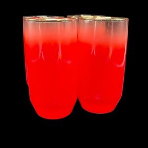 Blendo Red Tumbler Glasses Set of 4 Gold Rim Vintage Mid-Century Modern MCM